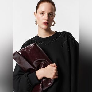 & Other Stories Black Rhinestone Embroidered Sweatshirt Crewneck Jumper Chic M
